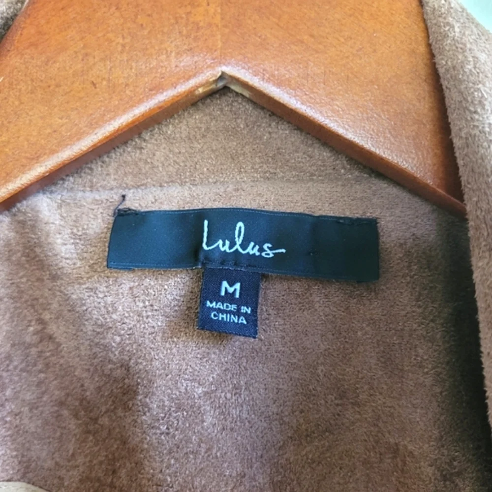Lulus Vegan Suede Cropped Assymetrical Moto Jacket Tan Womens Medium